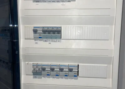 An electrical distribution board with labelled circuits.