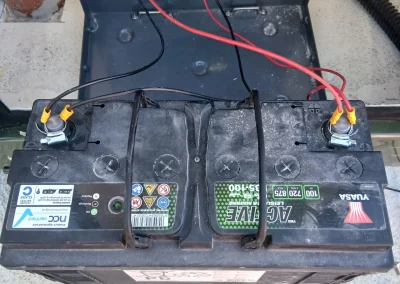 Solar batteries connected to a charge controller.